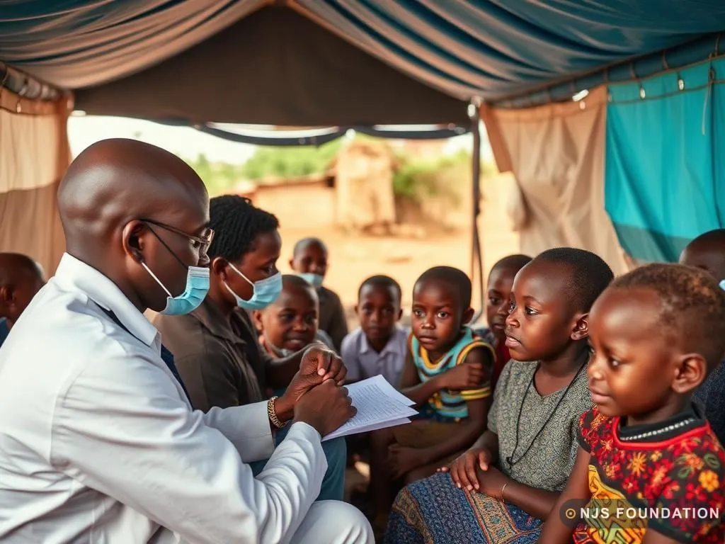 A health worker checking a child at a community outreach day